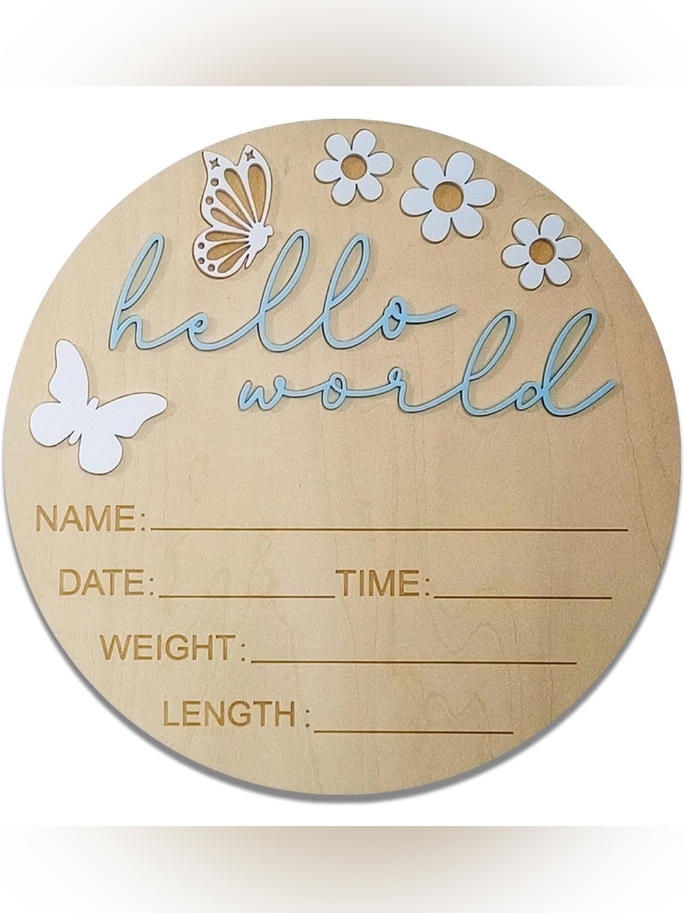 Hello World Blue and White Baby Milestone Wall Plaque